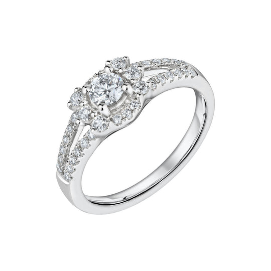 18ct White Gold Halo & Split Diamond Set Shoulders Ring