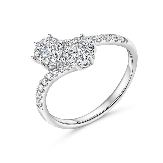 18ct White Gold Diamond Cluster Engagement Ring With Diamond Shoulders