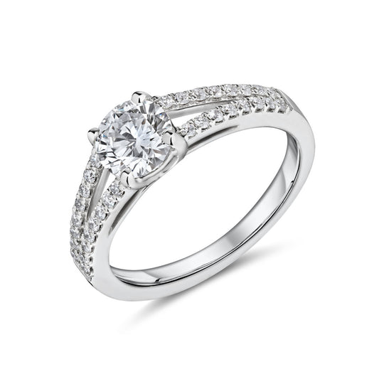 18ct White Gold Solitaire & Split Diamond Set Shoulder Ring