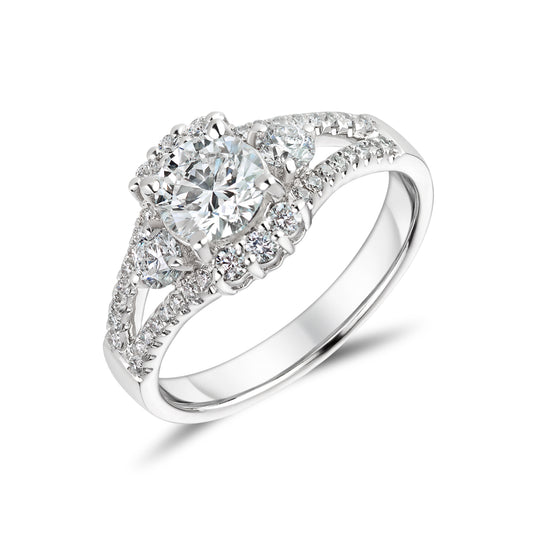 18ct White Gold Round Diamond & Split Shoulder Engagement Ring