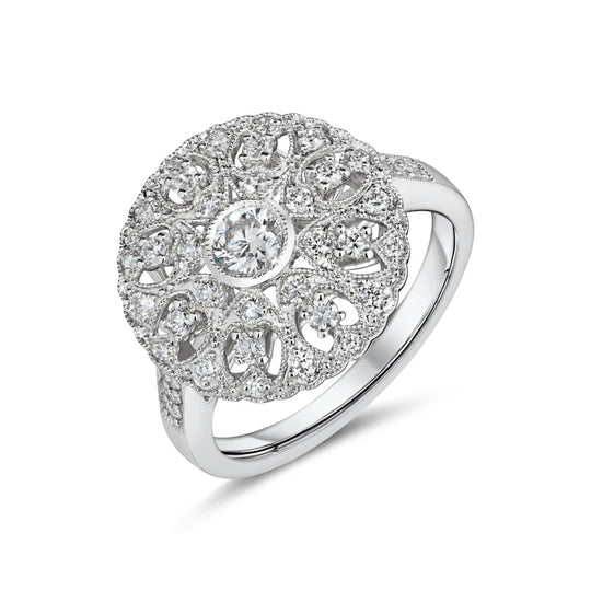 18ct White Gold Antique Style Diamond Engagement Ring