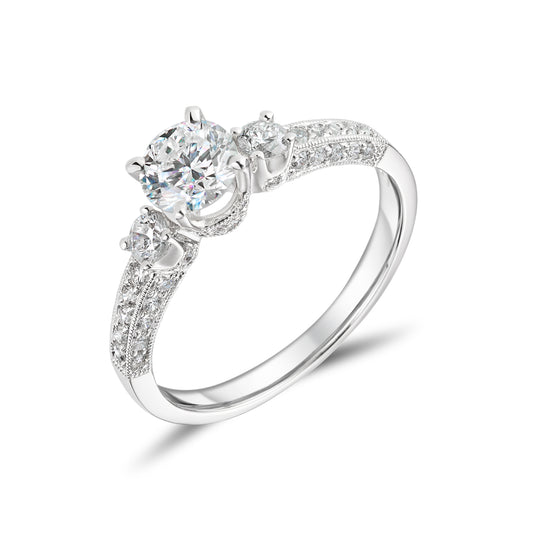 18ct White Gold Round Brilliant & Three Row Diamond Set Shoulder Ring