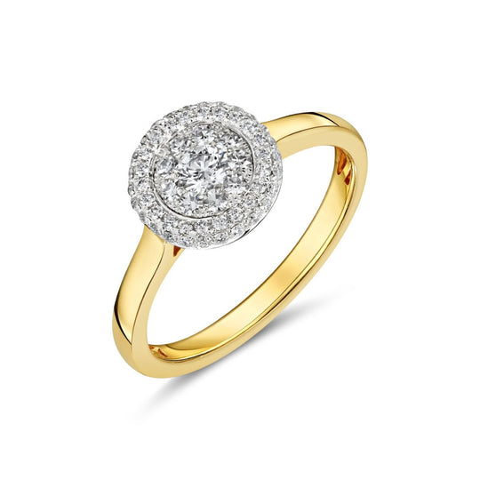 18ct Yellow Gold Cluster & Diamond Surround Ring