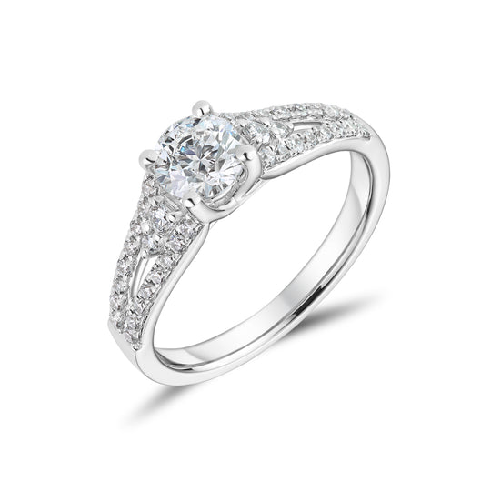 18ct White Gold Solitaire & Tapered Diamond Shoulders Ring