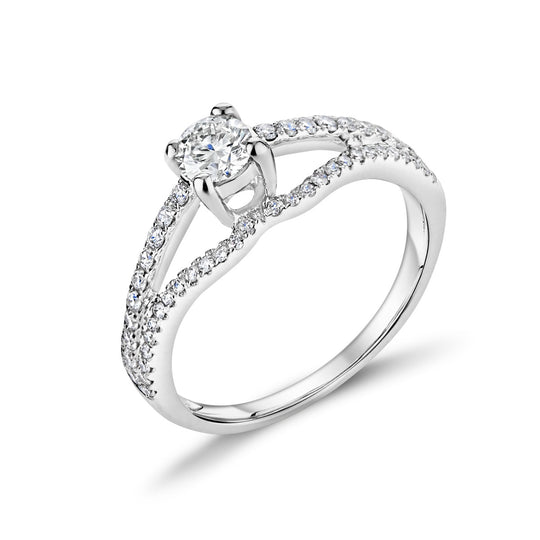 18ct White Gold Solitaire & Three Row Diamond Engagement Ring