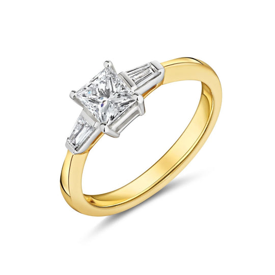 18ct Yellow Gold Princess Cut & Tapered Baguette Ring