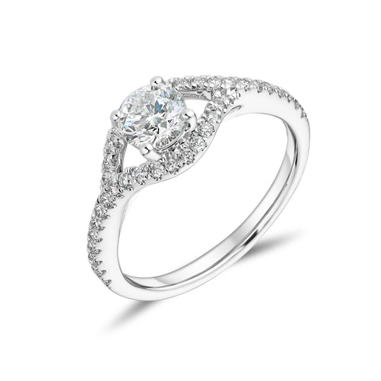 18ct White Gold Solitaire Split Shoulders Ring