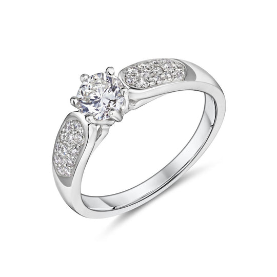 18ct White Gold Solitaire & Pavé Set Shoulders Diamond Ring