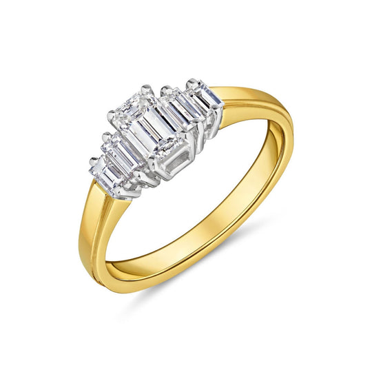 18ct Yellow Gold Emerald & Baguette Cut Diamond Ring