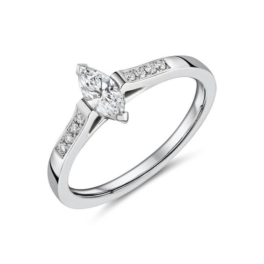 18ct White Gold Marquise & Diamond Shoulder Engagement Ring