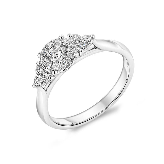 18ct White Gold Diamond Cluster Style Engagement Ring