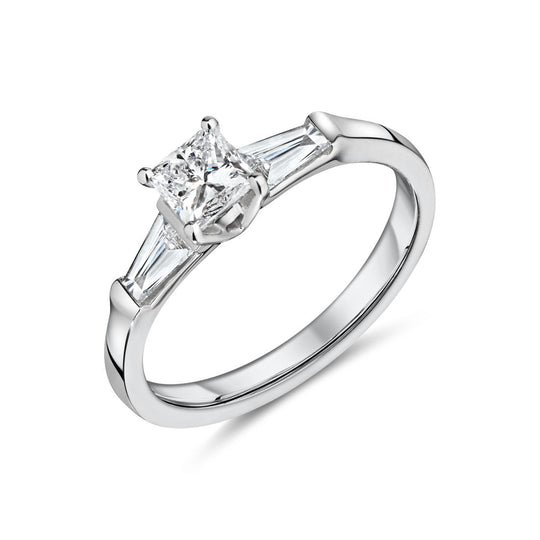 18ct White Gold Princess & Baguette Cut Diamond Engagement Ring