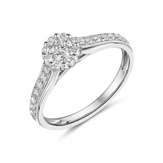 18ct White Gold Diamond Cluster Set Engagement Ring