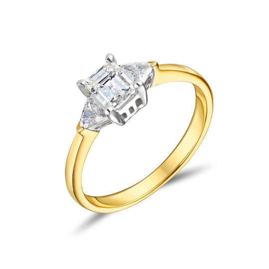 18ct Yellow Gold Emerald & Trilliant Cut Diamond Engagement Ring