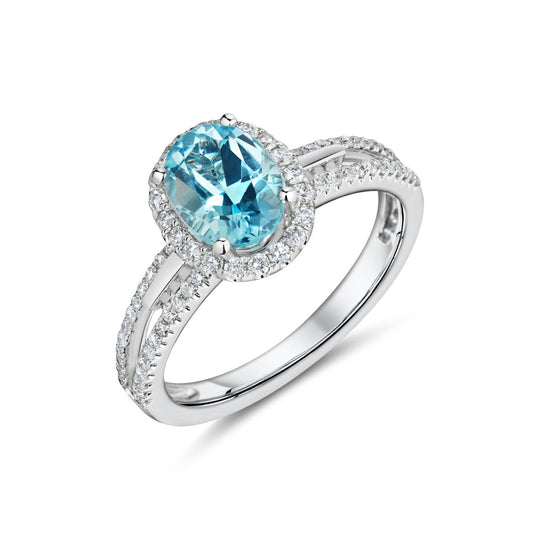 18ct White Gold Oval Blue Topaz & Diamond Ring