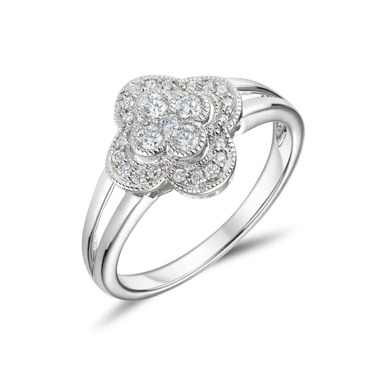 18ct White Gold Flower Shaped Engagement Ring