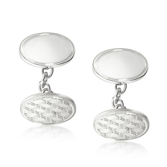 Sterling Silver Patterned Oval Cufflinks