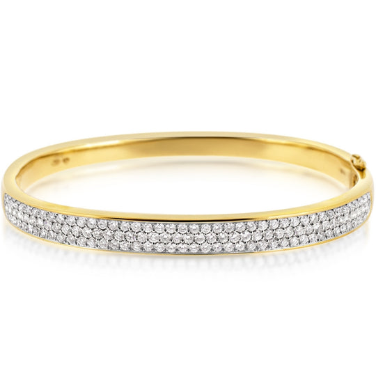 18ct Yellow Gold Three Row Diamond Bangle