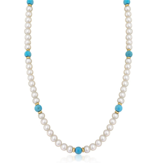 9ct Yellow Gold Freshwater Pearls & Turquoise Necklace