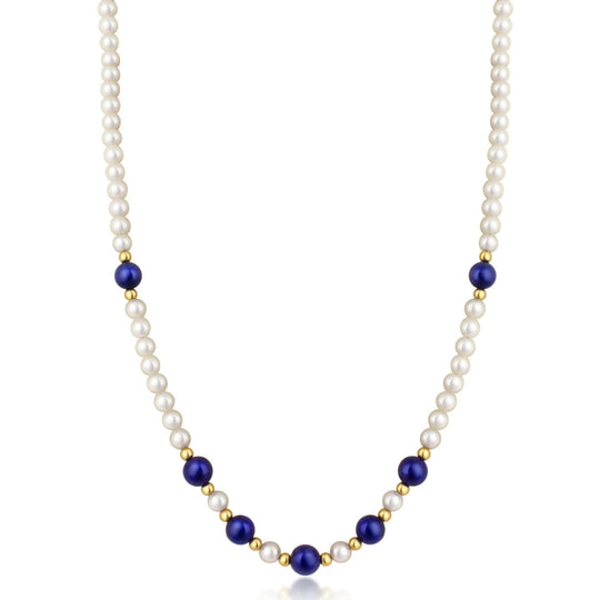 9ct Yellow Gold Cultured Pearl and Lapis Necklace