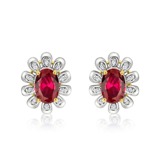 9ct Yellow & White Gold Diamond & Ruby Earrings