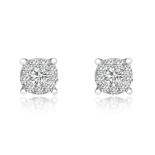 18ct White Gold Diamond Halo Earrings