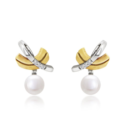 9ct Cultured Pearl & Diamond Earrings