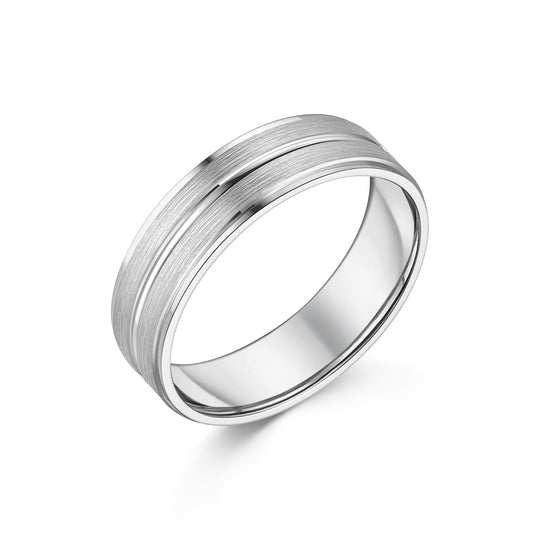 9ct White Gold Brushed Finish Gent's Wedding Band