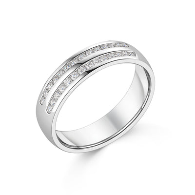 18ct White Gold Two Row Diamond Band
