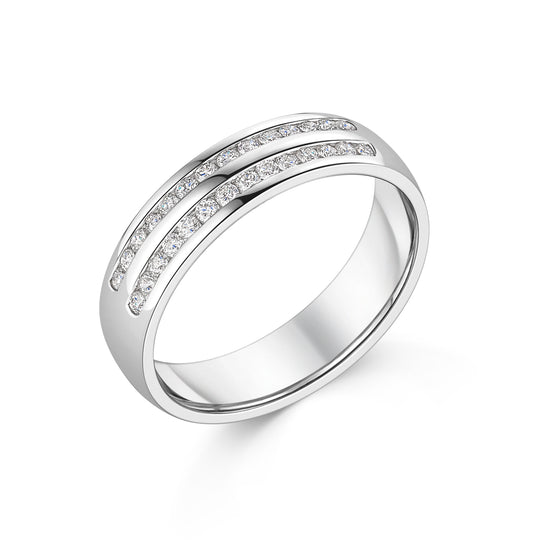 18ct White Gold Two Row Diamond Band