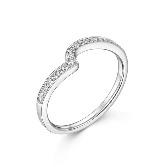 18ct White Gold Diamond Small V Band