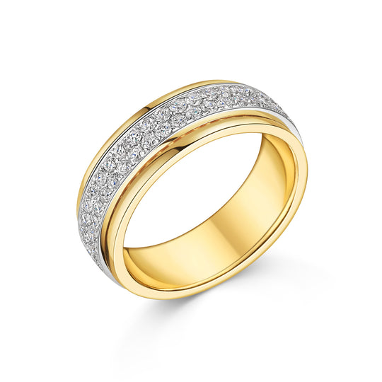 18ct Yellow & White Gold Two Row Diamond Band
