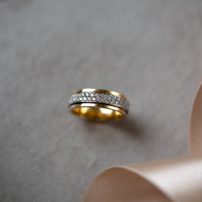 18ct Yellow & White Gold Two Row Diamond Band