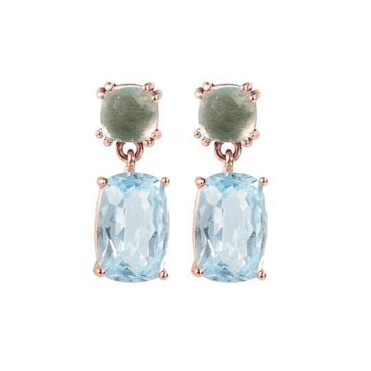9ct Rose Gold Blue Topaz & Green Amethyst Earrings