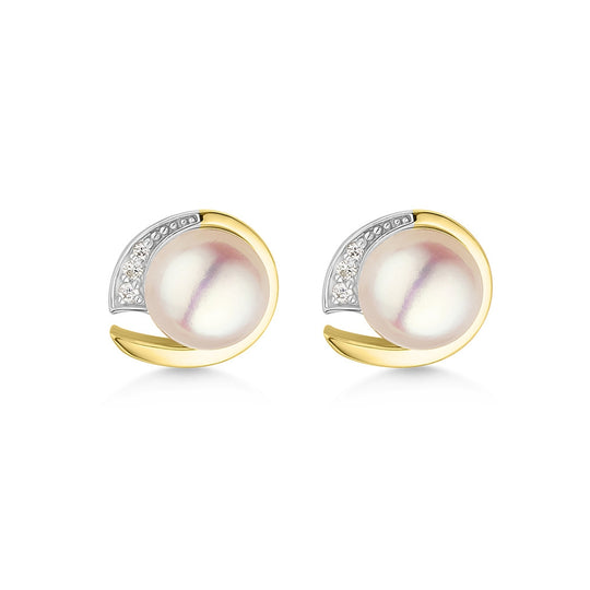 9ct Gold Pearl & Diamond Stud Earrings